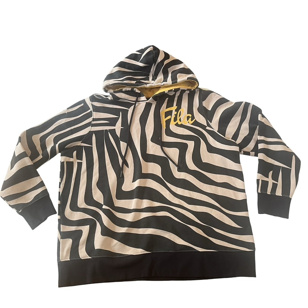 Fila Women's Size 1X Sweatshirt Hoodie Zebra Abstract Groovy Logo Spellout